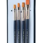 Faber-Castell Synthetic Hair Flat Assorted Paint Brush, Set Of 4 Navy Blue