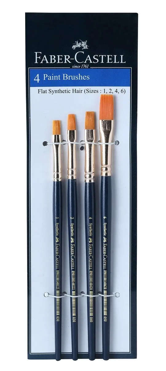 114402.webp Faber-Castell Synthetic Hair Flat Assorted Paint Brush, Set Of 4 Navy Blue - Image 1