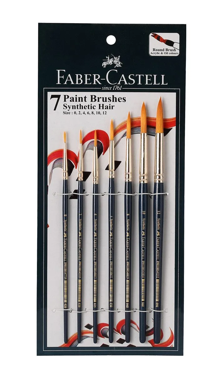 114701.webp Faber-Castell Paint Brush Set - Round, Pack Of 7 (Navy Blue) Wood, Synthetic Hair - Image 1