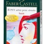Faber-Castell Pitt Artist Basic Color Fine Point Tip Pen Set - Pack Of 6, Multicolor