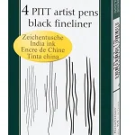 Faber-Castell Pitt Artist Color Pen Set - Pack Of 4, Xs, S, F, M, Fine, Black