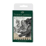 Faber-Castell PITT Artist Pen India Ink Pen - Wallet Of 8 - Colour 199 Black - XXS, S, F, M, B, C, 1.5, Fude Hard, (167158)