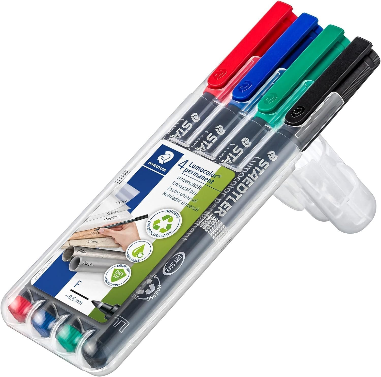 318-WP4-ST.jpg Staedtler Lumocolor 318 Fine Line Permanent Pen - Multicolor Body, Multicolor Ink, Pack Of 4 - Image 1