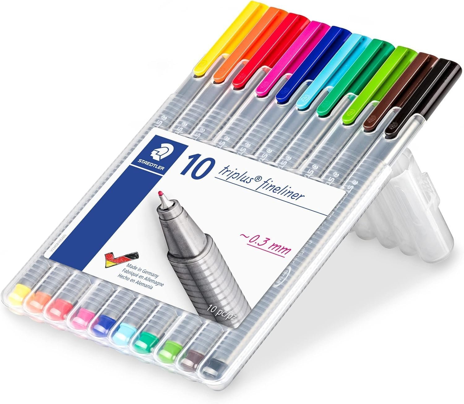 334-SB10.jpg Staedtler 334 SB10 Triplus Fineliner Tip Pen in Staedtler Box - Pack of 10 (Multicolor) - Image 1