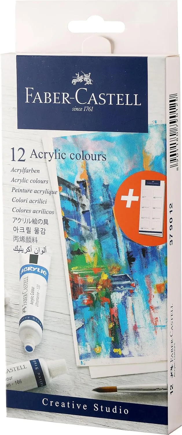 379012.webp Faber-Castell 379012 Student Acrylic Colour Set - Pack Of 12 (12 X 9 Ml), Assorted - Image 1