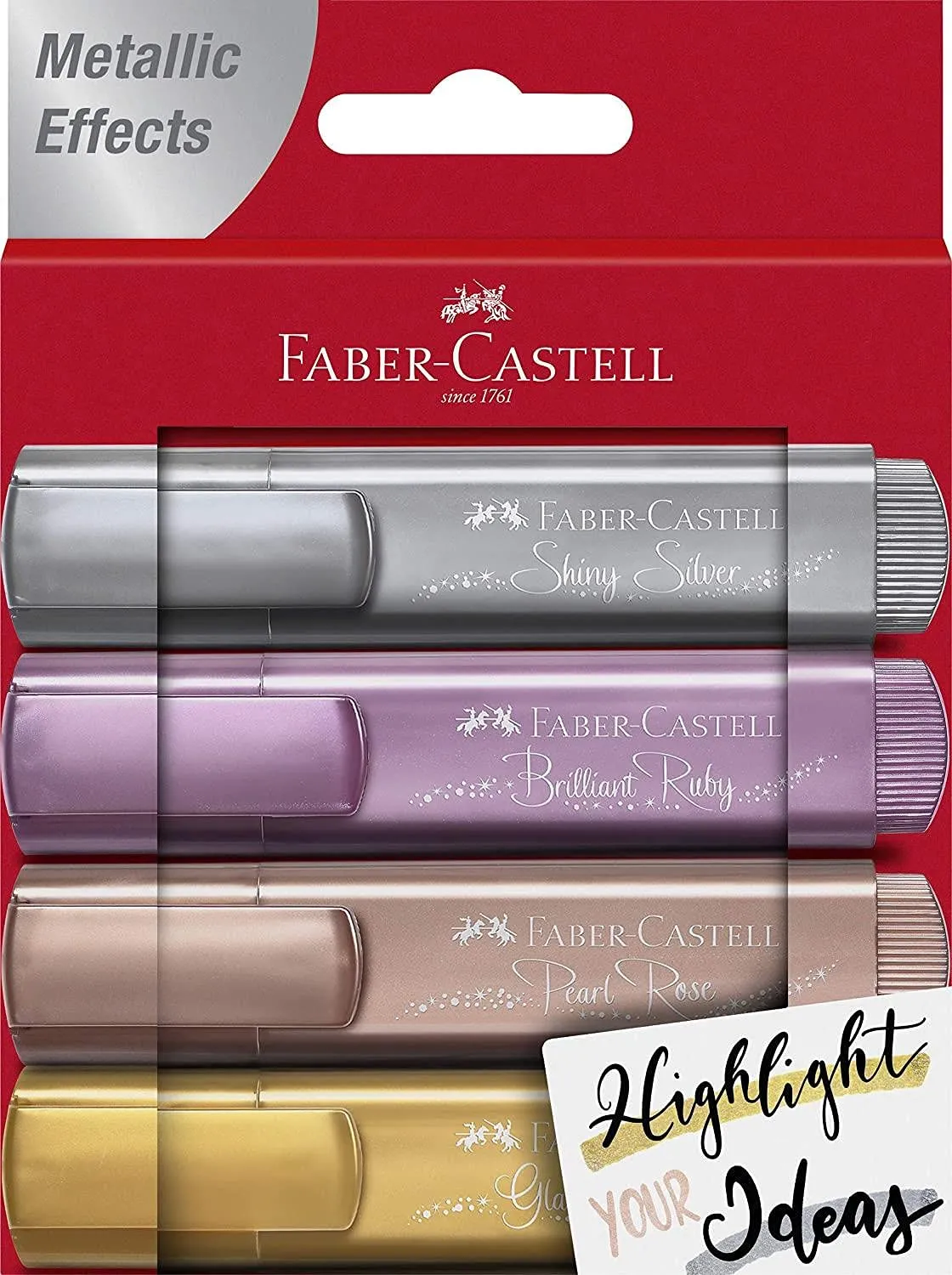 FC154640.webp Faber-Castell Chisel Point Metallic Highlighters 4 Glitter Highlighter Pens For Journaling And Note Taking - Study Supplies - Image 1