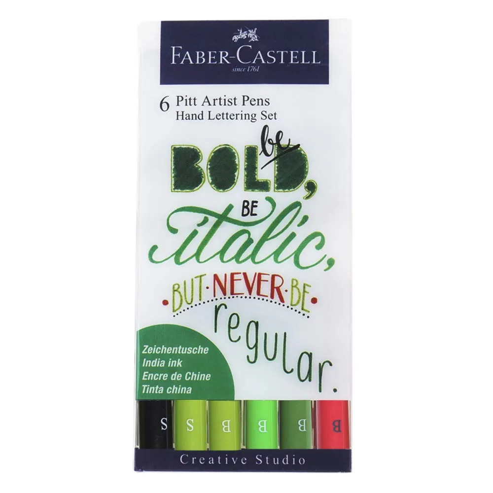 FC267117AZ.webp Faber-Castell Hand Lettering Pitt Artist Pen Set - Pack Of 6 (Green) - Image 1