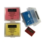 Faber-Castell Colored Kneadable Rubber Eraser With Plastic Case In 3 Colors - Red, Yellow, Blue 1 Sharpener (3 1)